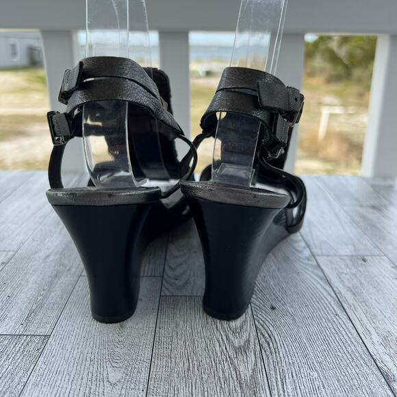Vince Camuto Gladiator Wedge Sandals Gun Metal Embellished Size 8.5B Strappy - Picture 4 of 9